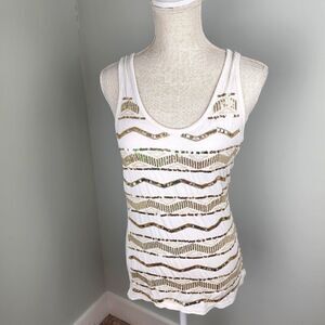 ZOY ESTILLO WOMEN'S SLEEVELESS TOP T BACK WITH GOLD EMBELLISHMENTS SIZE MEDIUM